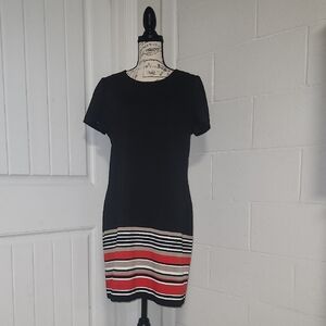 Calvin Klein Black and Red Striped Shift Dress EUC